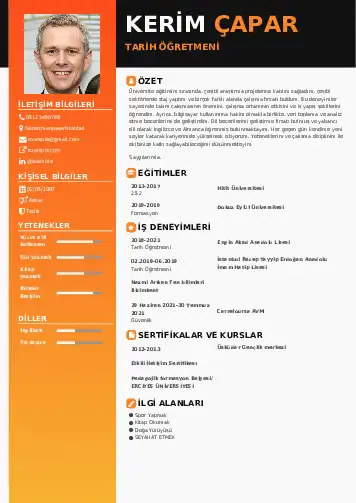 Tarih Öğretmeni Cv Örnekleri cv indir